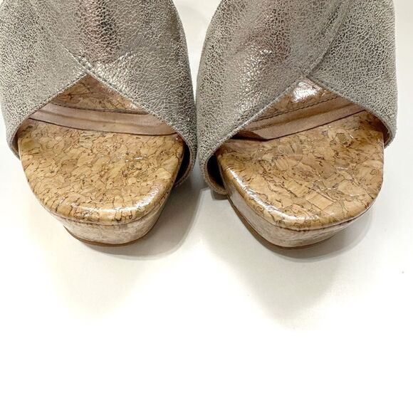 Diane Von Furstenberg  Zia Metallic Crisscross Cork Platform Sandals  Size 7.5 - Picture 11 of 16